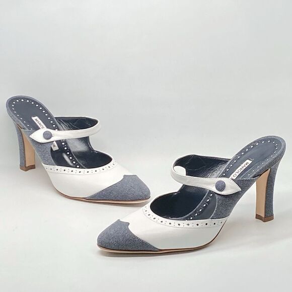 Manolo Blahnik Agathanu 90MM Brogue Mules size 38 - Picture 10 of 14